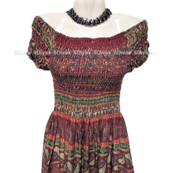 Smocked Red Burgundy Paisley  Dress  Midi Dress Size S - Picture 2 of 8